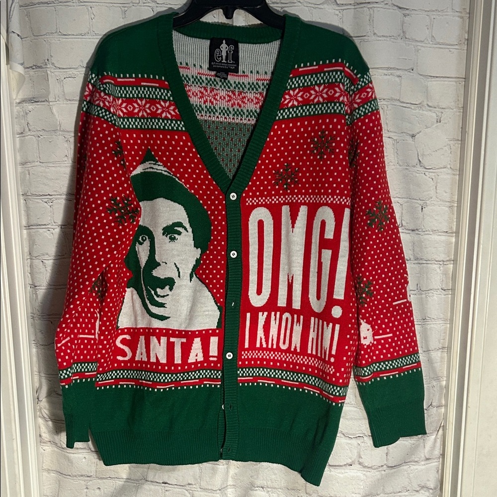 ELF Festive Green and Red Cardigan